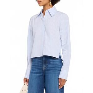 NEW FRAME modern collar shirt in oxford blue multi